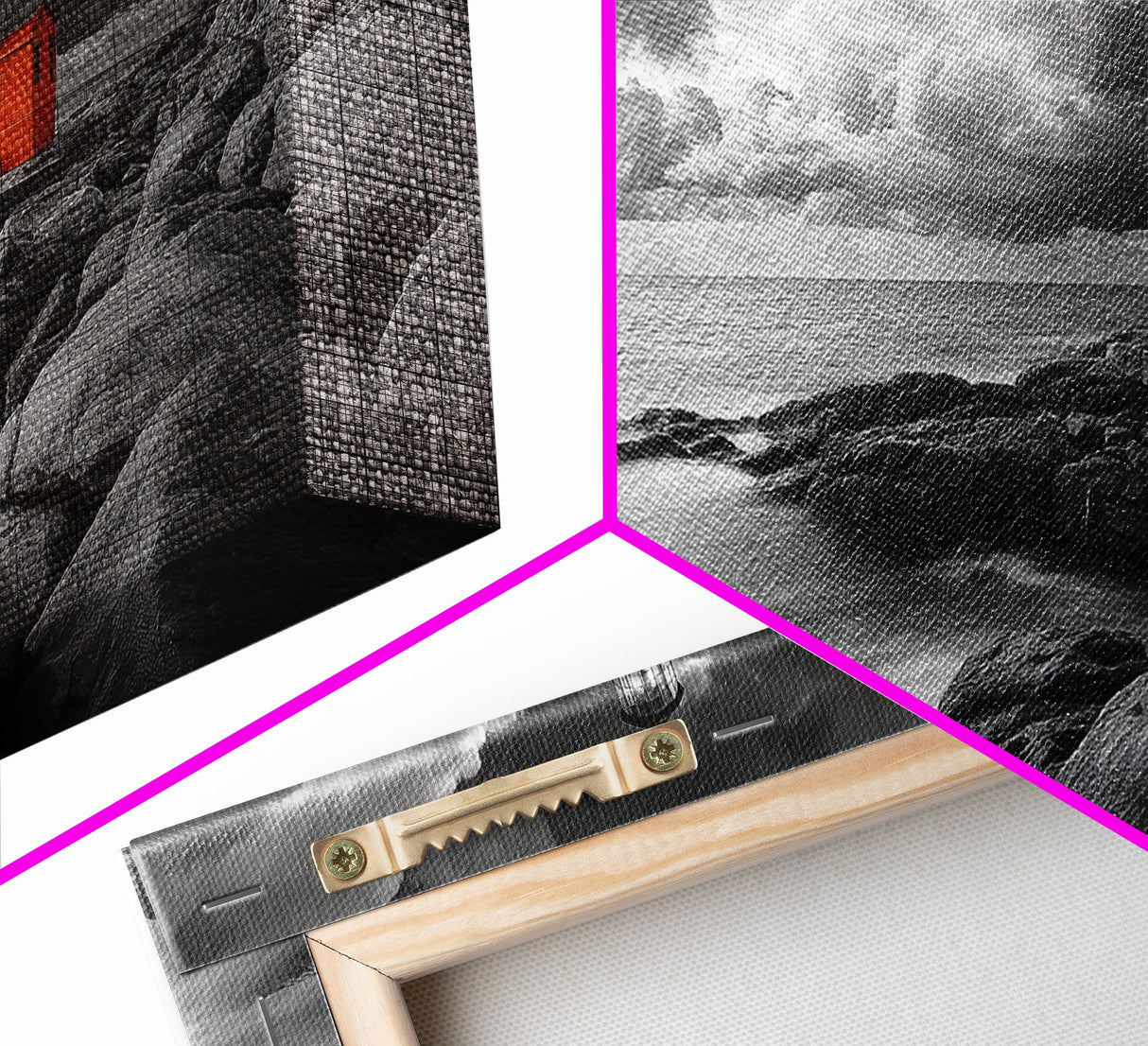 Red Lighthouse, Stormy Sea, Rocky Shore, Moody Coastal, Framed Canvas Print, Nautical Wall Art, Dramatic Bathroom Decor, Ocean Vibes