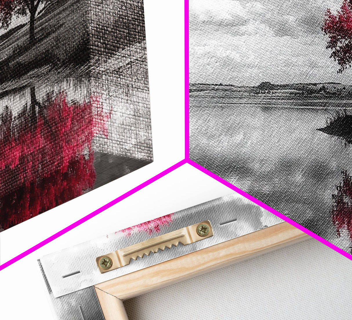 Pink Tree Reflections, Minimal Nature Art, Monochrome Landscape Canvas Print, Tranquil Bedroom or Living Room Wall Decor