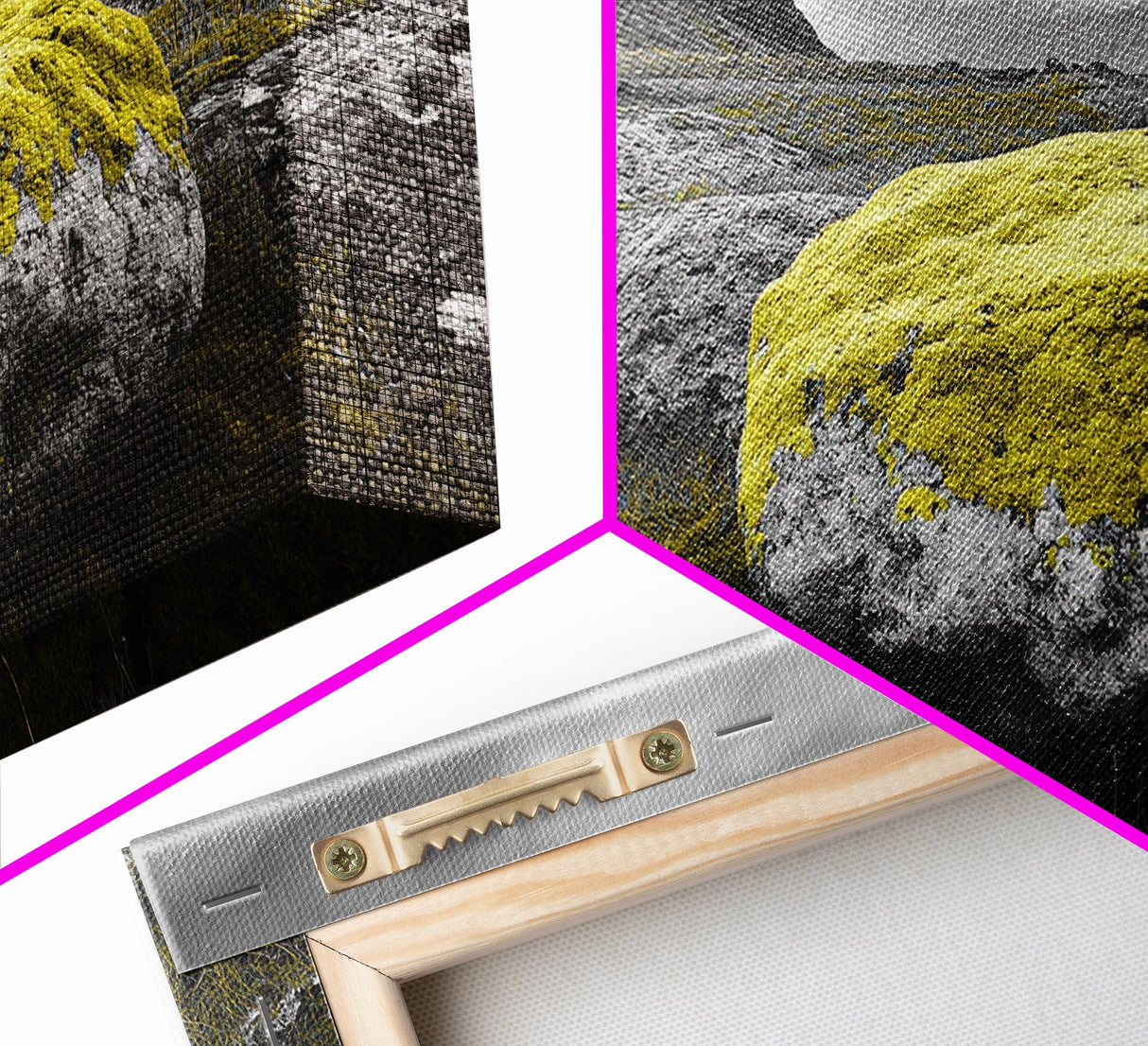 Yellow Moss Rock, Moody Nature Photography, Icelandic Landscape Art, Wilderness Inspired Canvas Print, Rustic Cabin Wall Decor