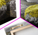 Yellow Moss Rock, Moody Nature Photography, Icelandic Landscape Art, Wilderness Inspired Canvas Print, Rustic Cabin Wall Decor