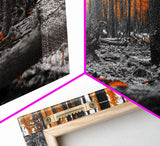 Autumn Forest Floor, Orange Leaves, Fall Nature Scene, Canvas Print, Rustic Wall Art, Cabin Decor, Moody Landscape Framed Canvas Print