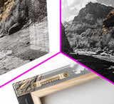 Desert Canyon, River Shadows, Rock Formations, Wild Terrain, Framed Canvas Print, Nature Wall Art, Earth Tone Decor, Living Room Style