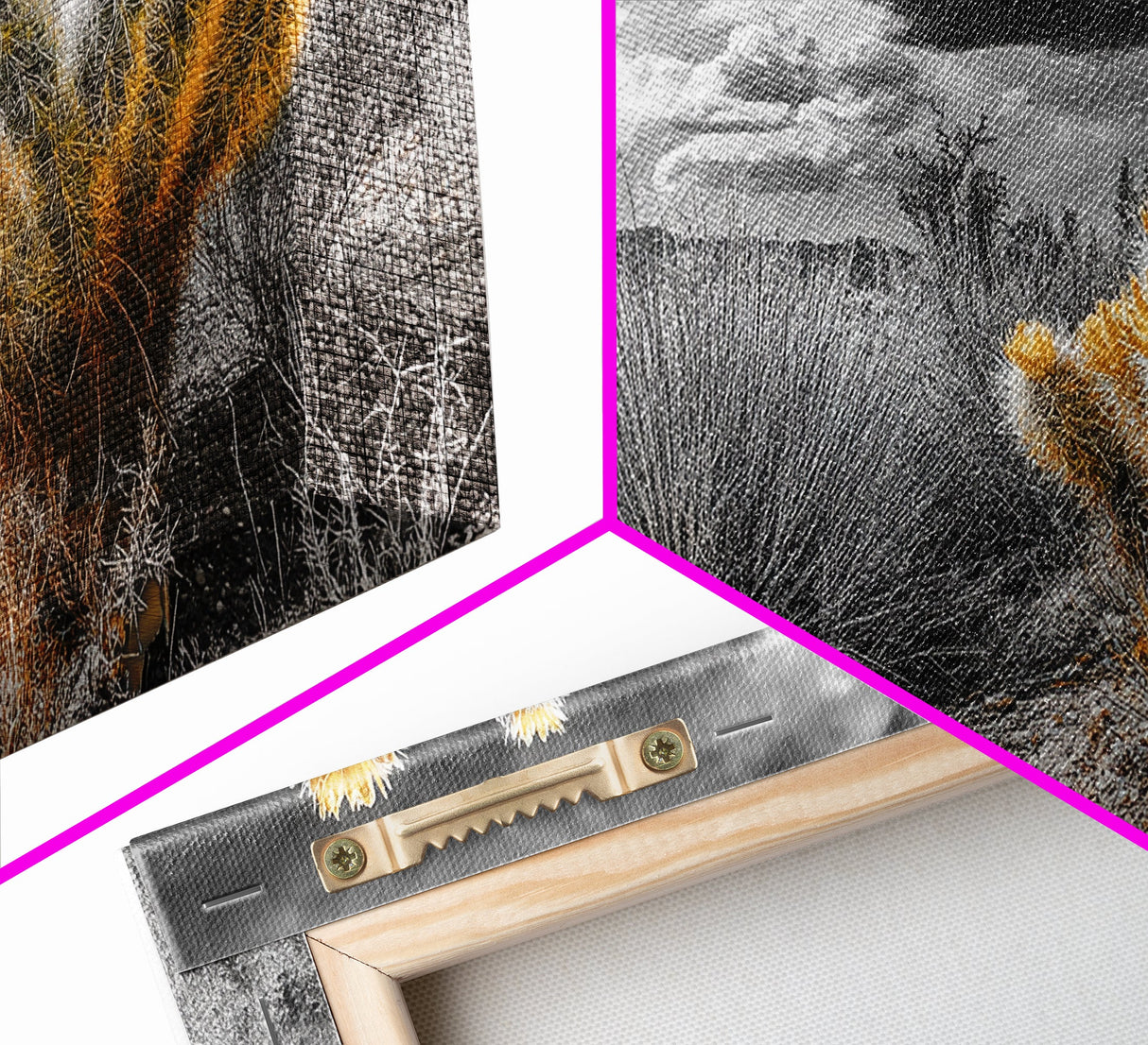 Golden Bloom Cactus, Desert Storm Landscape, Framed Canvas Print, Rustic Decor, Boho Western Art, Entryway Wall Art, Autumn Style