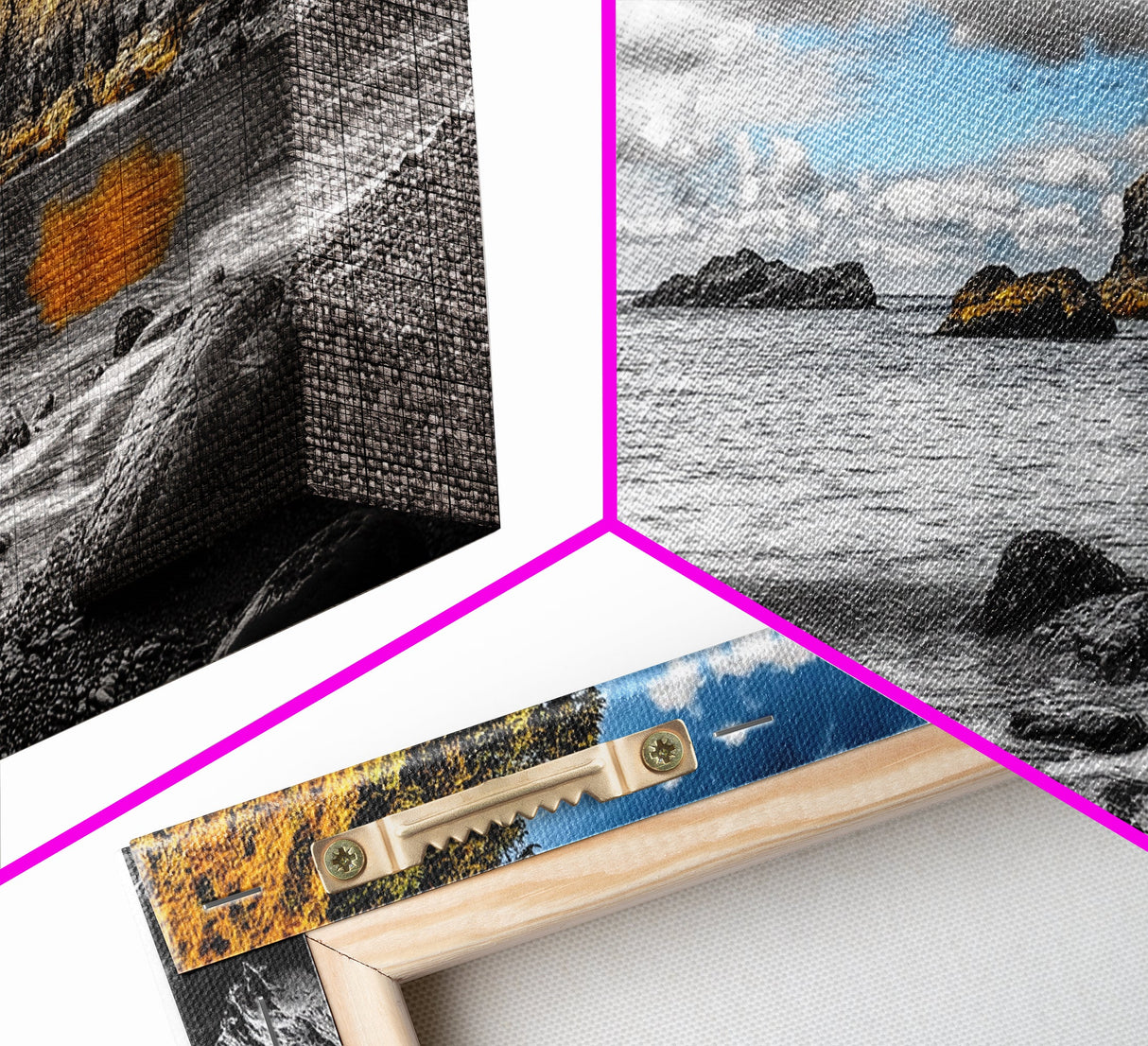 Rocky Cove, Coastal Escape, Golden Hillside, Ocean View, Canvas Print boho coastal art, fall themed decor, living room wall piece
