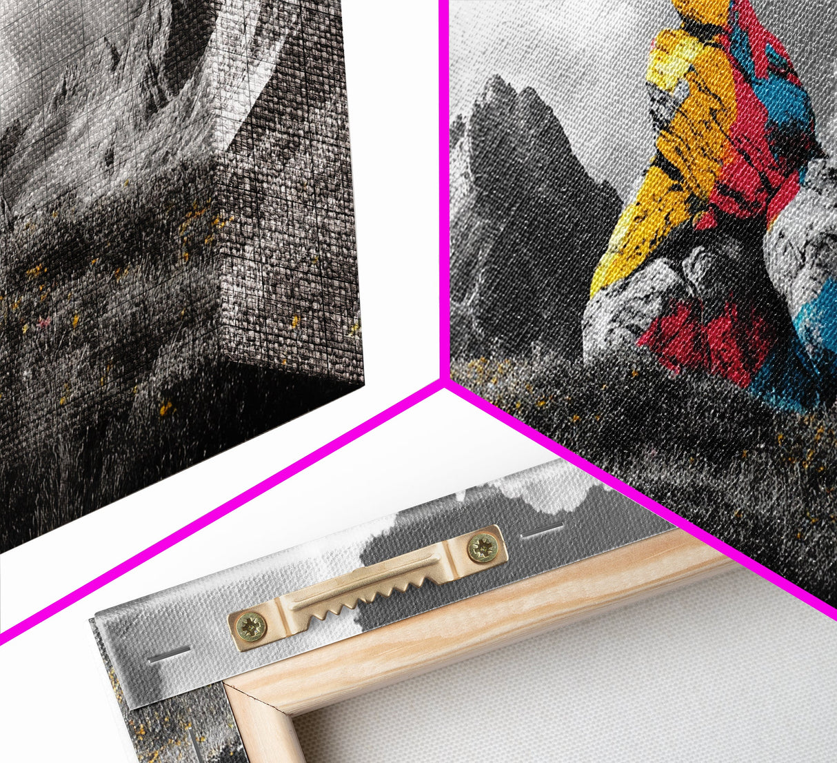 Painted Mountain Rocks, Colorful Nature Landscape, Bold Abstract Peaks, Framed Canvas Print, Living Room Wall Art, Modern Rustic Style