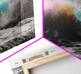 Rainbow Ocean Wave, Vibrant Sea Spray Art, Color Explosion Surf, Framed Canvas Print, Bathroom Wall Art, Coastal Modern Abstract