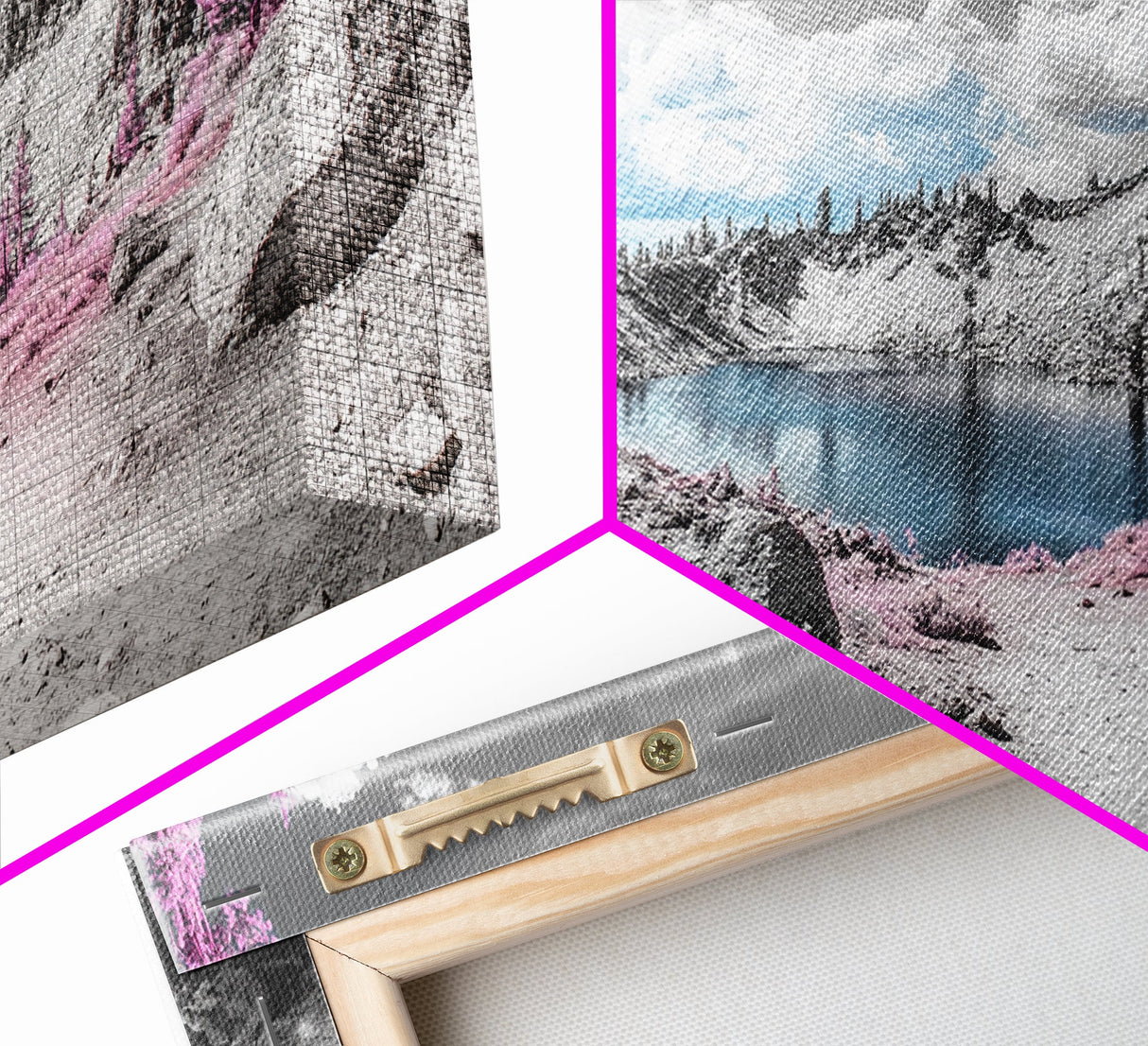 Surreal Landscape, Pink Trees, Mountain Lake, Framed Canvas Print, Fantasy Nature Art, Dreamy Decor, Bedroom Wall Art, Nature Surrealism