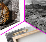 Cheetah Desert, Wild Cat, Monochrome Landscape, Framed Canvas Print, Safari Wall Art, Animal Lover Decor, Masculine Office Artwork