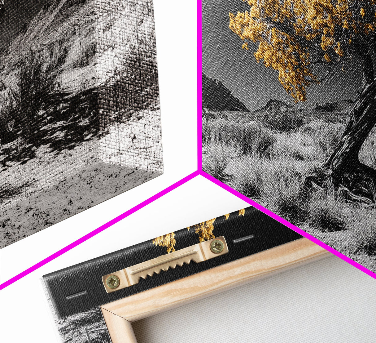 Golden Tree, Desert Landscape, Monochrome Background, Framed Canvas Print, Autumn Wall Art, Southwest Decor, Modern Boho Art Vibe