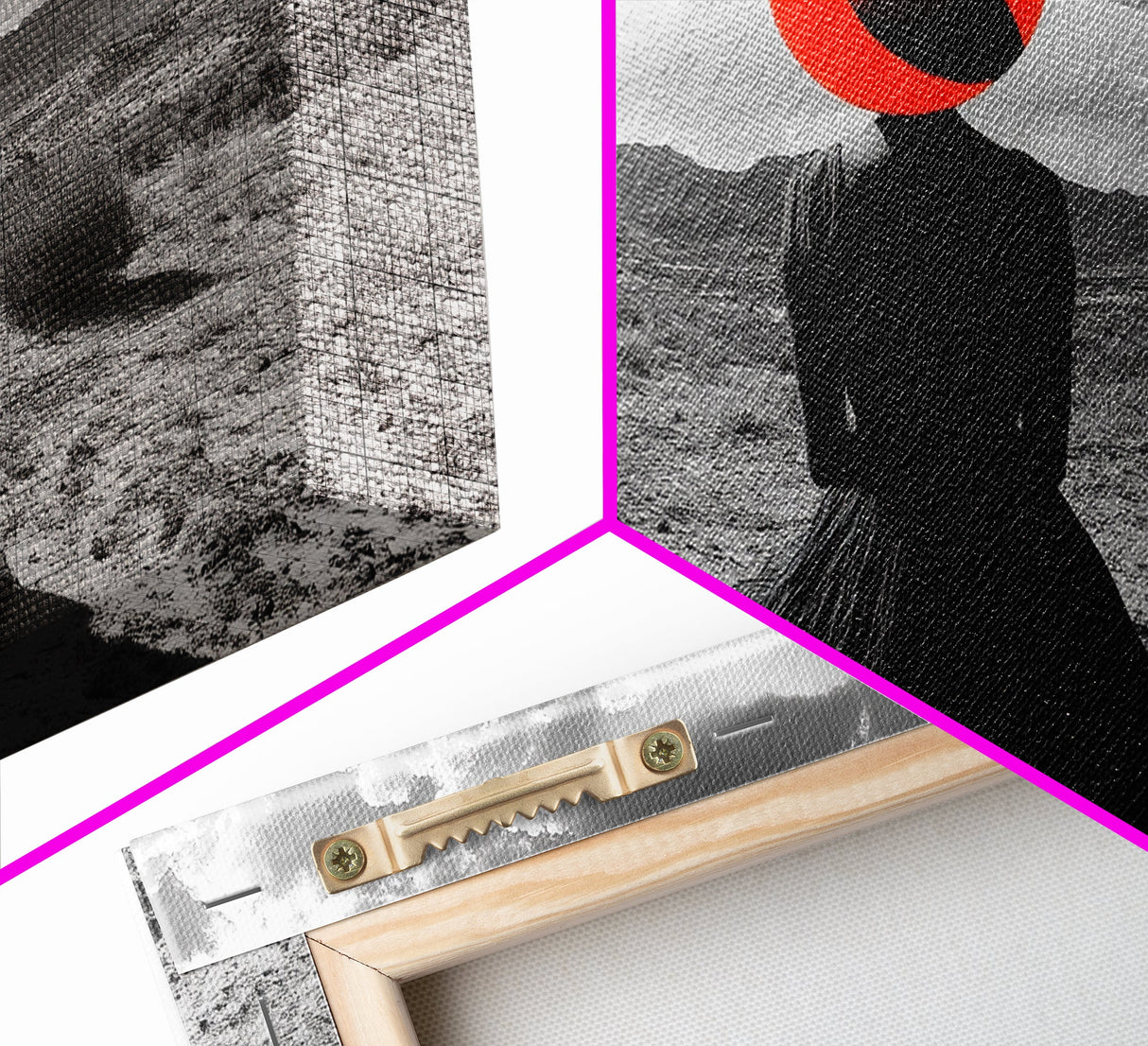 Red Hat Woman, Surreal Desert, Fashion Silhouette, Framed Canvas Print, Minimalist Wall Art, Bold Modern Decor, Bedroom Gallery Style