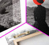 Red Hat Woman, Surreal Desert, Fashion Silhouette, Framed Canvas Print, Minimalist Wall Art, Bold Modern Decor, Bedroom Gallery Style