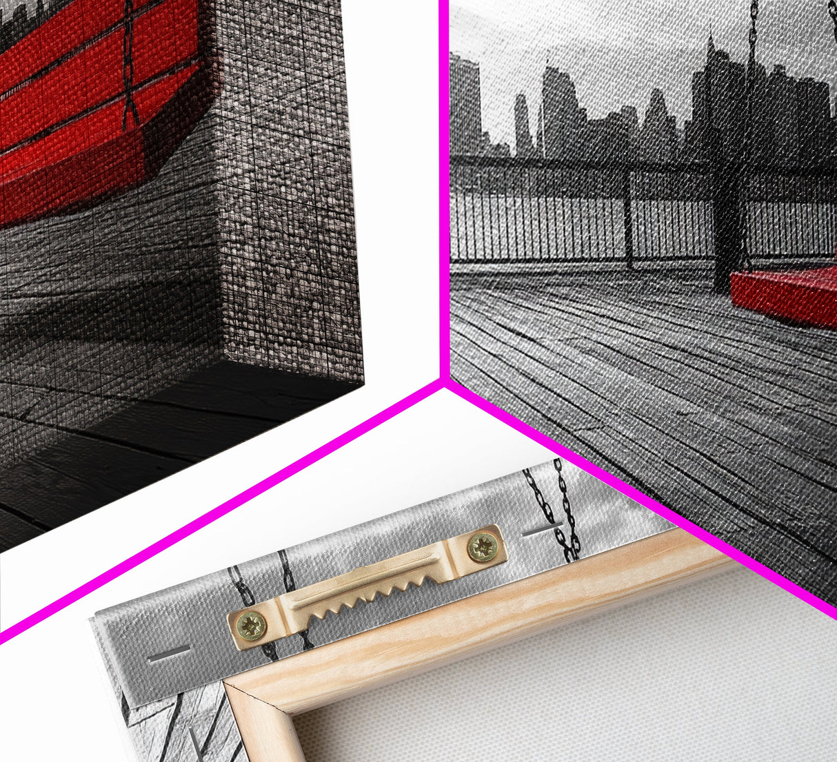Red Swing, Skyline View, Urban Romance, Canvas Print, Cityscape Wall Art, Modern Minimalist Decor, Contemporary Bedroom Accent