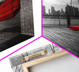 Red Swing, Skyline View, Urban Romance, Canvas Print, Cityscape Wall Art, Modern Minimalist Decor, Contemporary Bedroom Accent