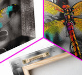 Rainbow Dragonfly, Nature Close-Up, Bold Insect Art, Canvas Print, Boho Wall Art, Botanical Decor, Vibrant Bedroom Accent Piece