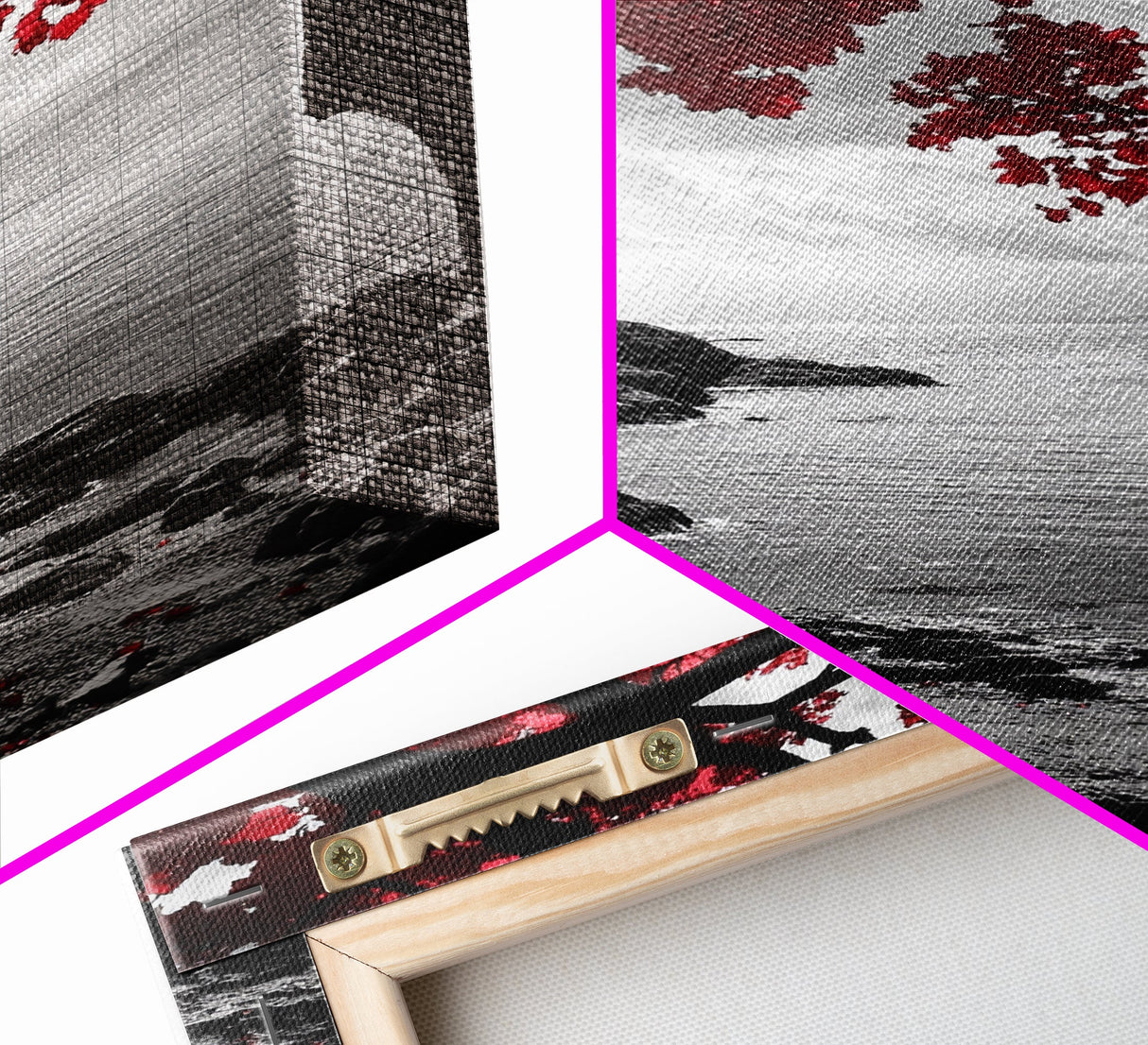 Red Leaves, Dramatic Coast, Ocean Horizon, Canvas Print, Autumn Coastal Wall Art, Bold Nature Photography, Moody Fall Decor, Beach Theme