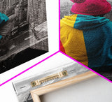 Urban View, Colorful Hoodie, NYC Vibes, Canvas Print, Cityscape Wall Art, Street Style Decor, Modern Apartment Statement Art