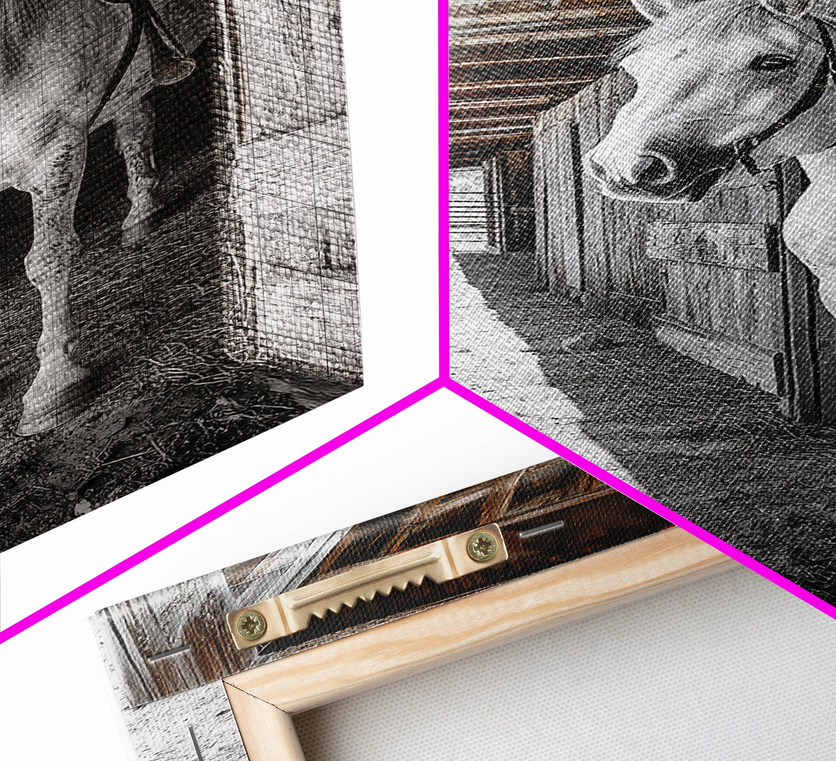 White Horse, Western Ranch, Rustic Stable, Cowboy Framed Canvas Print, Farmhouse Wall Art, Country Living Room Decor, Black White Art