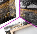 Yellow Meadow, Tree Path, Sunny Flowers, Autumn Framed Canvas Print, Field Landscape Wall Art, Nature Lover Decor, Boho Fall Vibes