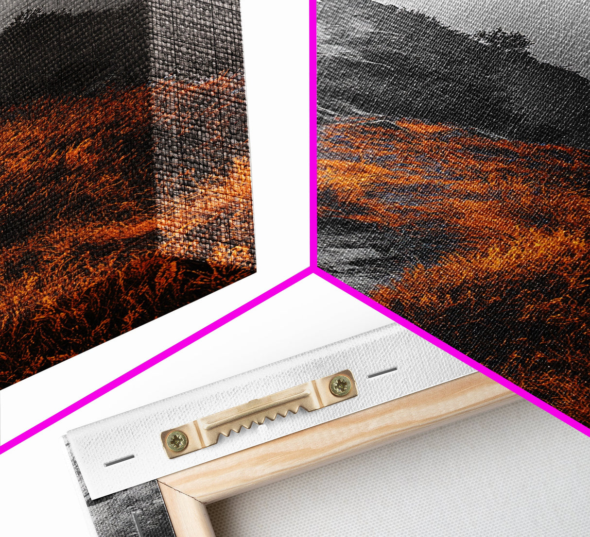 Misty Mountain Hike, Orange Trail Grass, Adventure Explorer Print, Moody Wilderness Scene, Framed Canvas Print, Rustic Cabin Wall Art