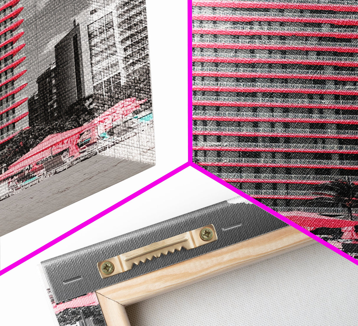 Pink Hotel, Miami Vibes, Summer Retro, Beach Scene, Canvas Print, Pop Art Aesthetic, Living Room Wall Art, Vacation Style