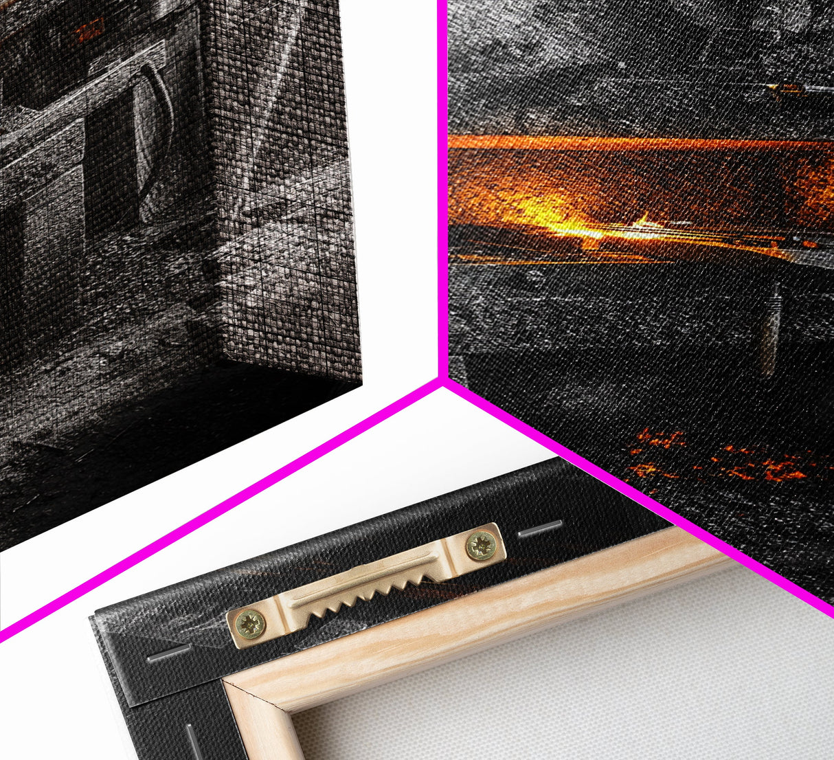 Forge Fire, Rustic Workshop, Industrial Heat, Metal Craft, Framed Canvas Print blacksmith decor, man cave wall art, moody workshop vibe