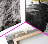 Cliff Tree, Yellow Foliage, Hiker Scene, Framed Canvas Print, Landscape Art, Fall Wall Decor, Adventure Wall Art, Office Statement Piece