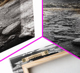 Desert Stream, Rocky Canyon, Moody Sky, Framed Canvas Print, Monochrome Landscape, Minimalist Art, Office or Entryway Decor