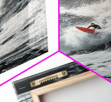 Surfer Wave, Ocean Power, Extreme Sports Art, Framed Canvas Print, Beach House Decor, Surfing Wall Art, Coastal Adventure Scene