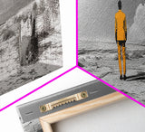 Yellow Suit, Surreal Desert, Lone Wanderer, Conceptual Art — Framed Canvas Print, Modern Art, Office Decor, Minimalist Statement Piece