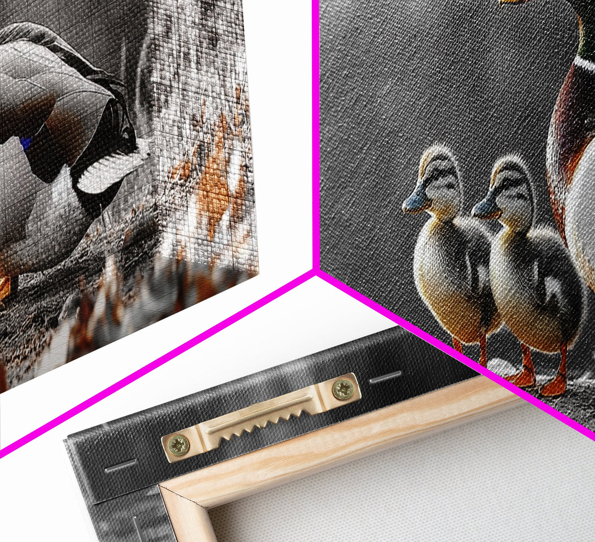 Duck Family, Nature Scene, Wildlife Birds, Lake Reflections, Framed Canvas Print, Nursery Decor, Cozy Art, Nature Lover Gift