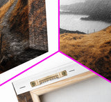 Coastal Cliff Path, Golden Grasses by Sea, Canvas Print, Autumn Hiking Scene, Misty Nature Wall Art, Hallway Landscape Photography