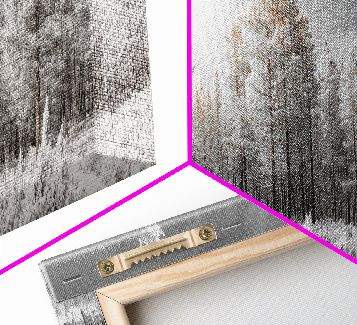 Snowy Forest Landscape, Frosted Pine Trees, Winter Wonderland Scene, Framed Canvas Print, Nordic Minimalist, Holiday Wall Art