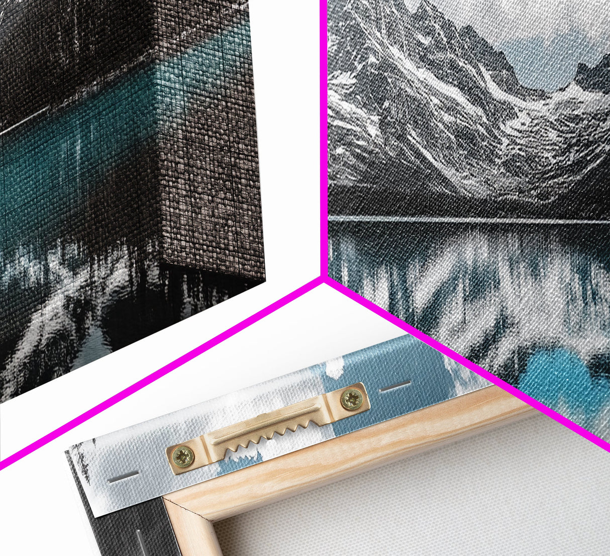 Snowy Mountain Lake, Blue Reflection Peaks, Alpine Serenity Scene, Framed Canvas Print, Nature Photography, Bedroom Wall Art