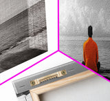 Orange Jacket, Solitude Man, Sea Gaze, Minimal Mood, Framed Canvas Print, Office Wall Art, Modern Decor, Reflective Photography
