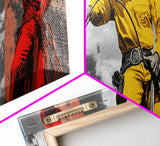 Cowboy Pop Art, Red Yellow Blue Trio, Western Rodeo Style, Framed Canvas Print, Bold Color Wall Art, Man Cave Decor, Modern Western Art