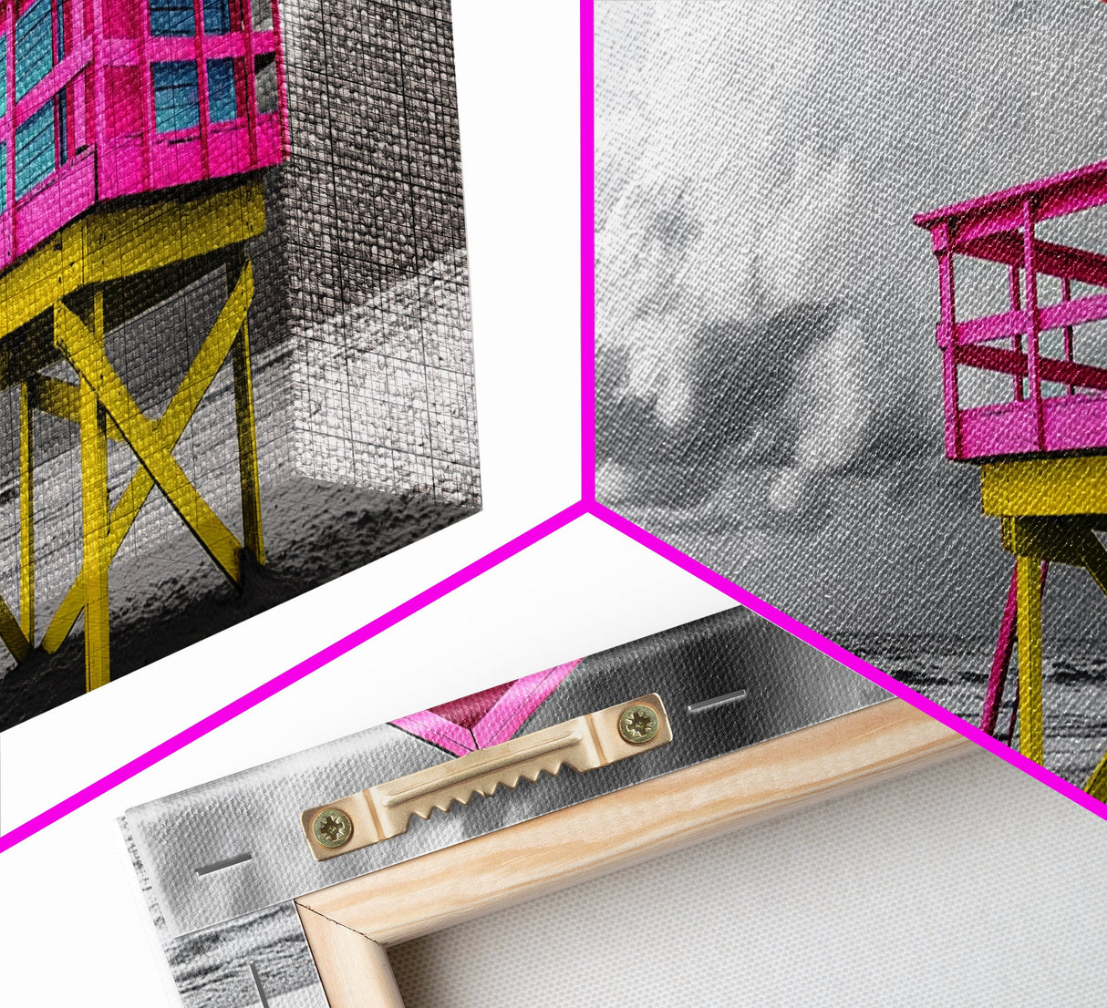 Miami Lifeguard Tower, Vibrant Beach Hut, Pink Yellow Blue, Canvas Print, Coastal Pop Art, Teen Room Decor, Colorful Summer Wall Art