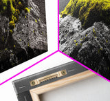 Yellow Moss, Stone Detail, Minimal Nature, Framed Canvas Print, modern zen wall art, earthy bathroom decor, botanical accent