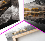Yellow Trees, Mirror Lake, Majestic Mountains, Canvas Print, Fall Wall Art, Nature Photography, Peaceful Landscape Decor