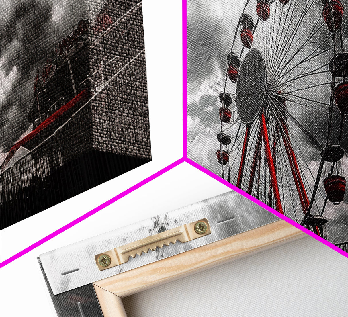 Ferris Wheel, Carnival Ride, Stormy Sky, Fairground Scene, Framed Canvas Print, Retro Wall Art, Teen Bedroom Decor, Industrial Urban Style