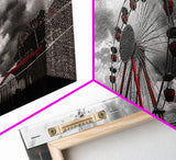 Ferris Wheel, Carnival Ride, Stormy Sky, Fairground Scene, Framed Canvas Print, Retro Wall Art, Teen Bedroom Decor, Industrial Urban Style