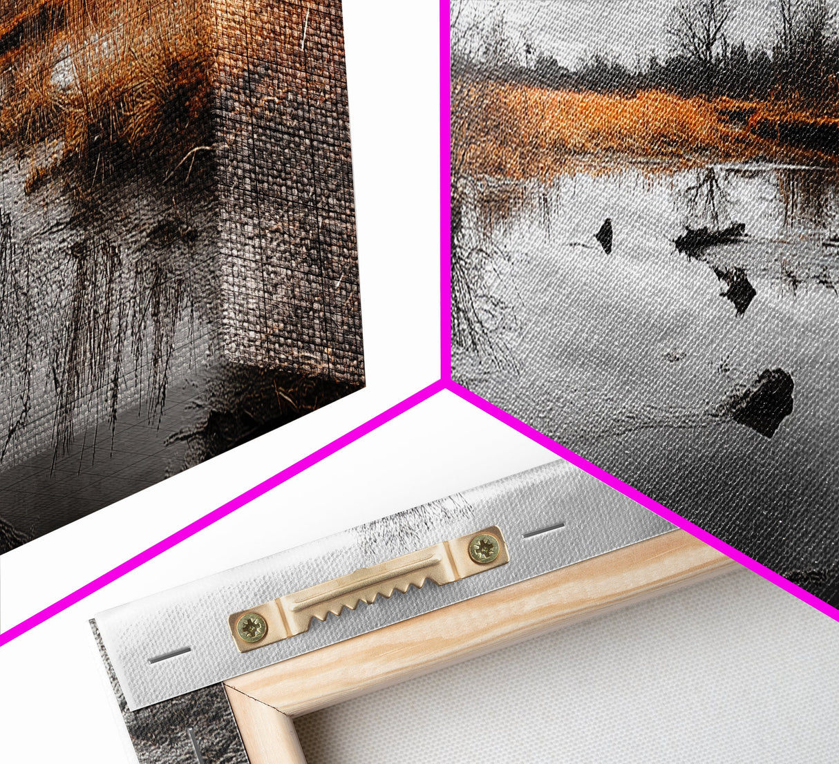Marshland Autumn, Nature Landscape, Golden Hour Swamp View, Framed Canvas Print, Rustic Fall Home Decor, Entryway or Office Wall Art