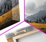 Lone Tree, Yellow Meadow, Autumn Landscape, Moody Forest, Framed Canvas Print, Nature Photography, Cabin Wall Art, Fall Home Decor