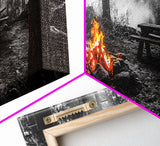 Forest Firepit, Picnic Spot, Smoky Trees, Nature Flame, Canvas Print, Fall Wall Art, Camping Cabin Decor, Rustic Outdoor Style