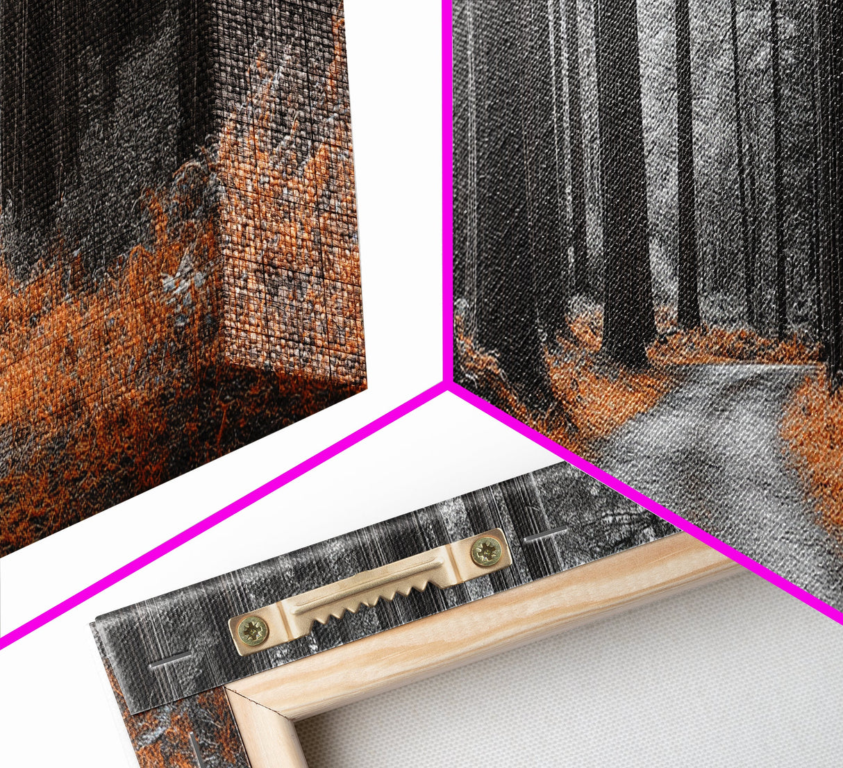Redwood Forest Path, Serene Nature Trail, Autumn Ground Cover, Framed Canvas Print, Fall Wall Art, Rustic Home Decor, Woodland Scene