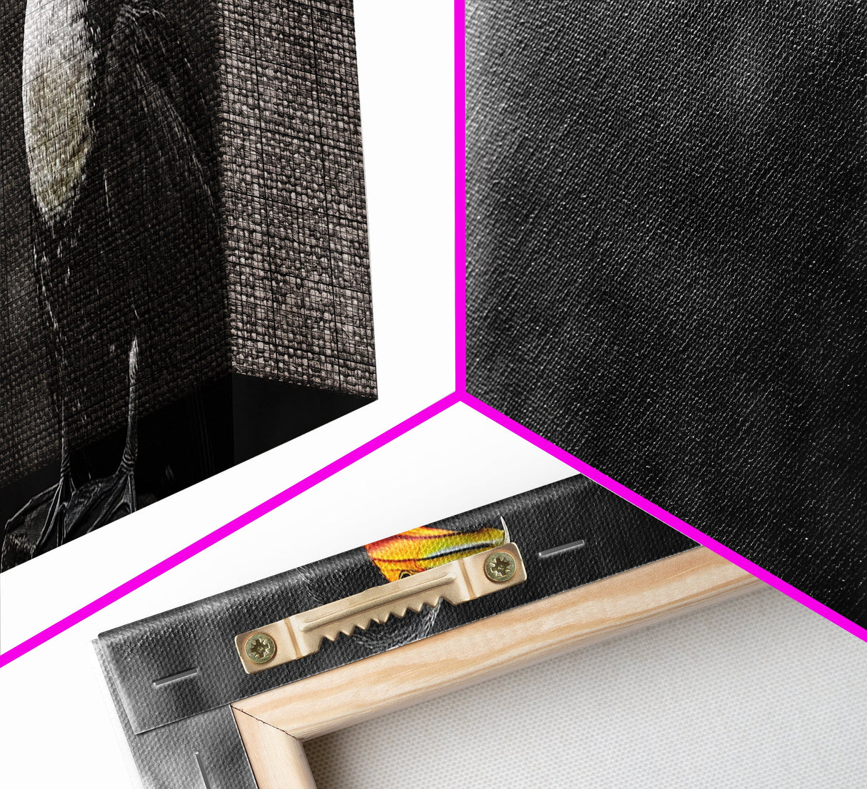 Black White Bird, Orange Beak Detail, Minimal Nature Portrait, Framed Canvas Print, Rustic Wall Art, Study or Cabin Decor