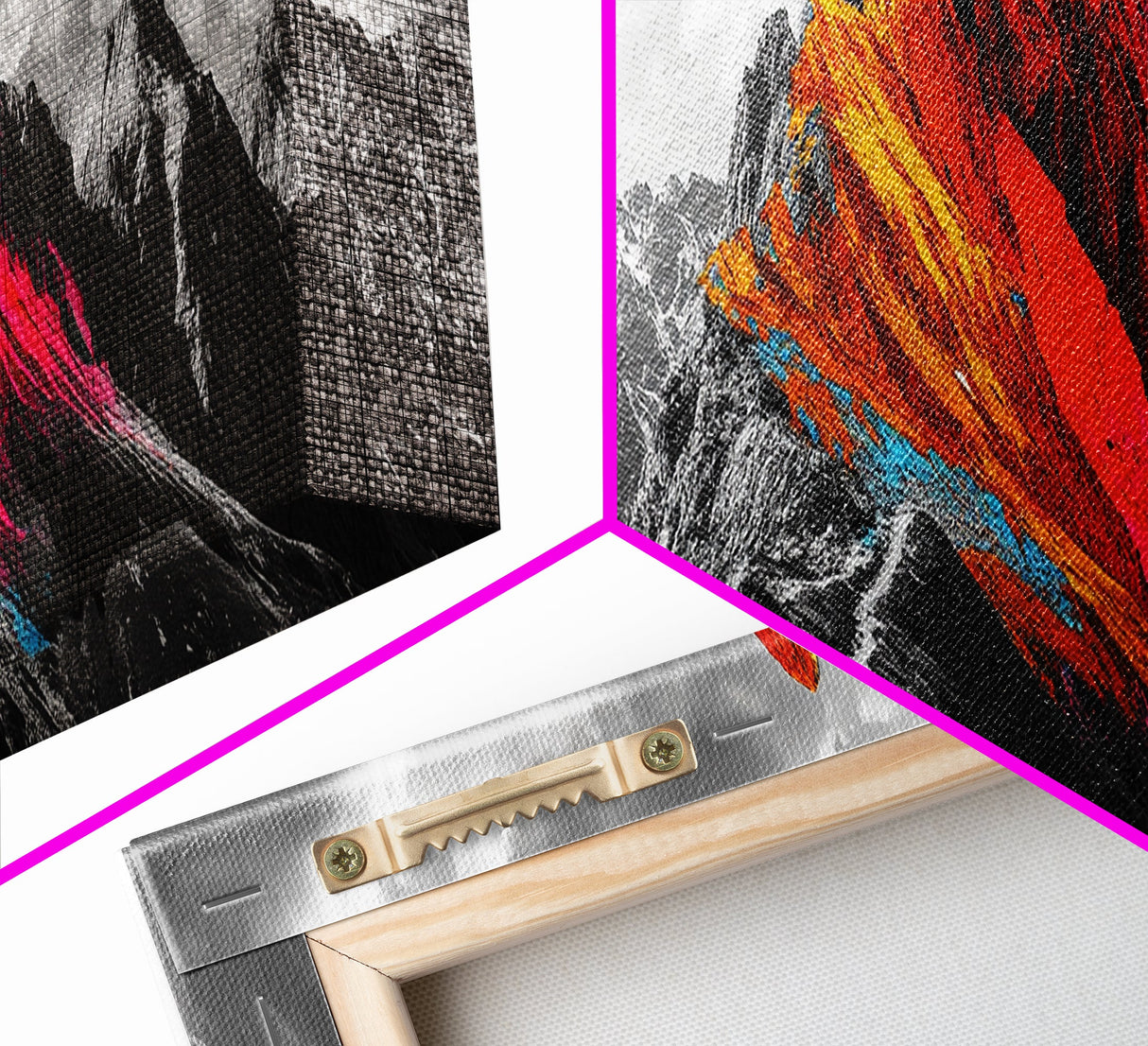 Neon Mountain Peak, Abstract Vibrant Alps, Bold Wilderness Colors, Framed Canvas Print, Modern Wall Art, Adventure Home Decor