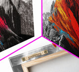 Neon Mountain Peak, Abstract Vibrant Alps, Bold Wilderness Colors, Framed Canvas Print, Modern Wall Art, Adventure Home Decor
