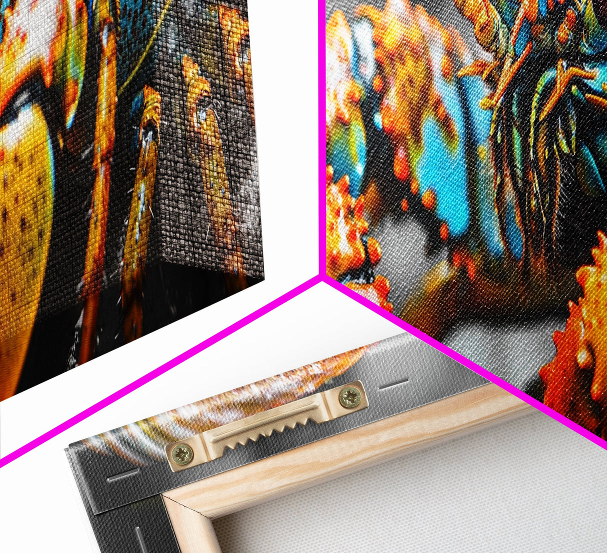 Closeup Lobster Claws, Colorful Sea Creature Art, Bold Detail Nature Print, Framed Canvas Print, Kitchen Wall Art, Tropical Coastal Decor