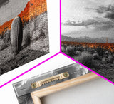 Arizona Desert Cactus, Orange Sunset Landscape, Saguaro Art, Framed Canvas Print, Western Wall Decor, Rustic Living Room Accent