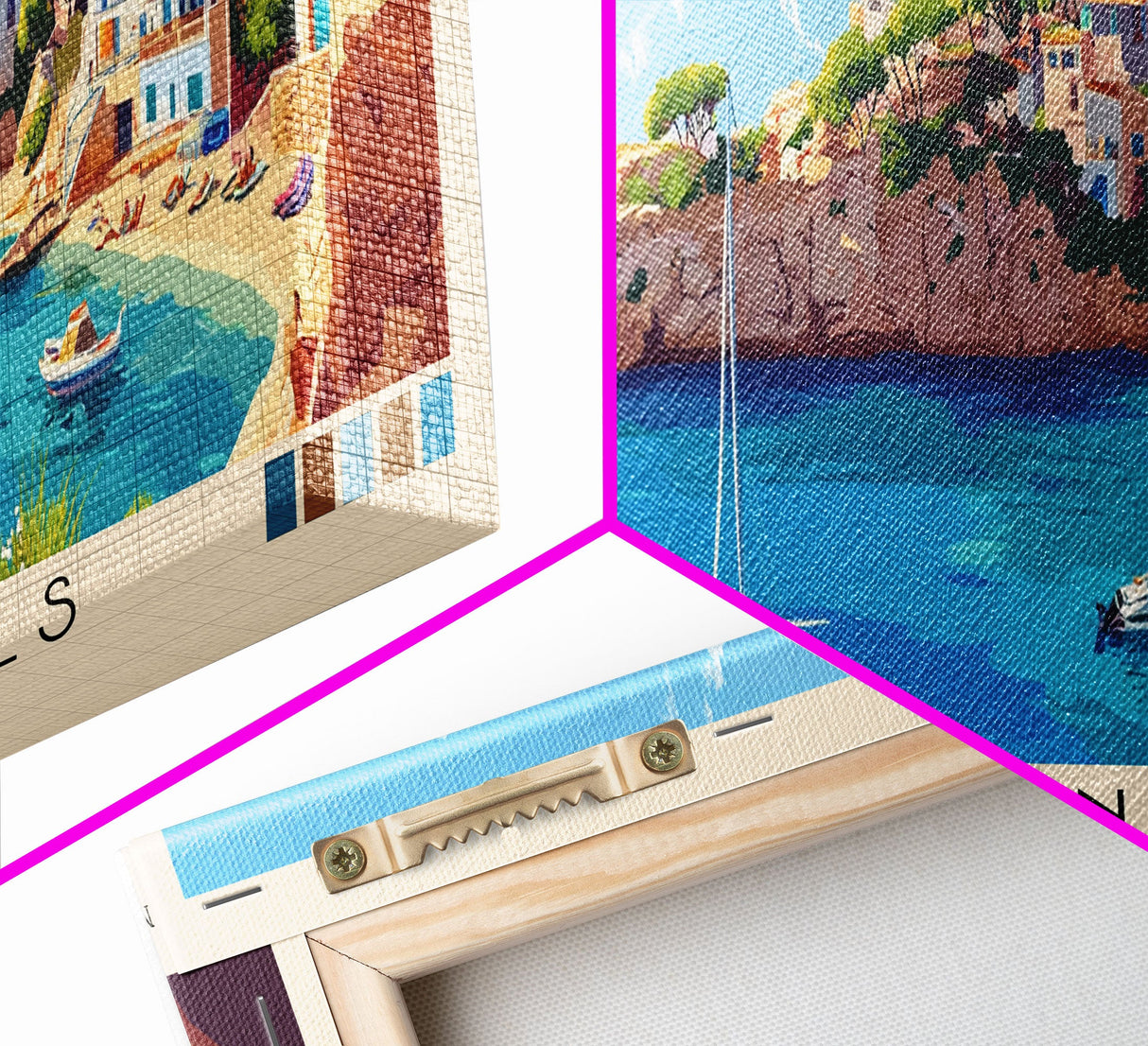 Cala Fornells, Spain Panoramic Beach Print, Vacation Gift, Spain Wall Art, Framed Canvas Print, Framed Beach Painting